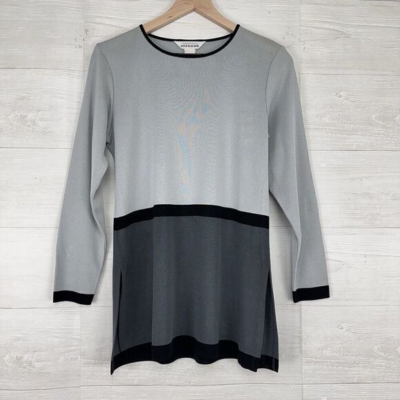Exclusively Misook Knit Top Size Small Gray Black Long Sleeves Stretch Career - Picture 1 of 11